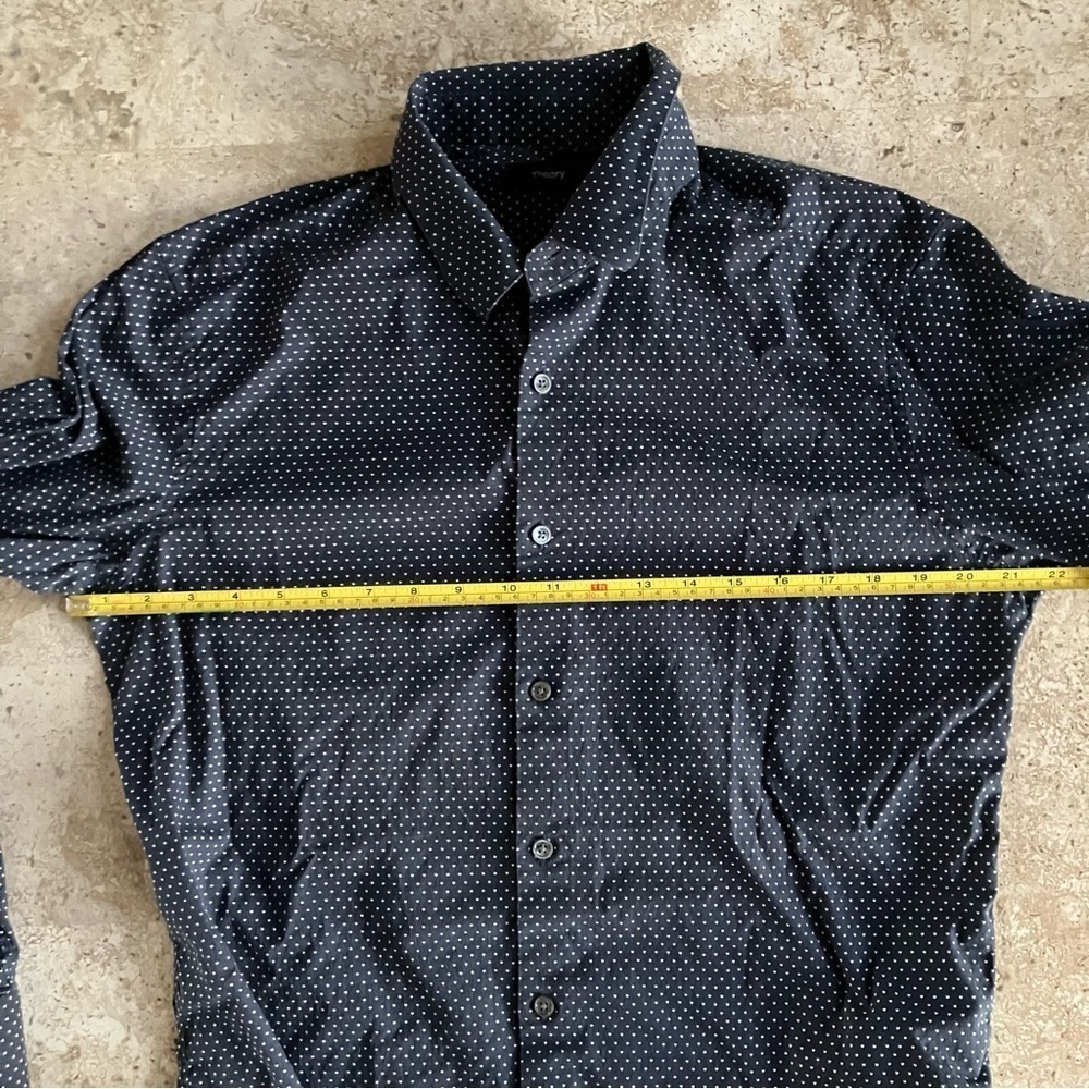 Theory Mens Navy Blue Dots Long Sleeve Collard Shirt (L) - Picture 8 of 8